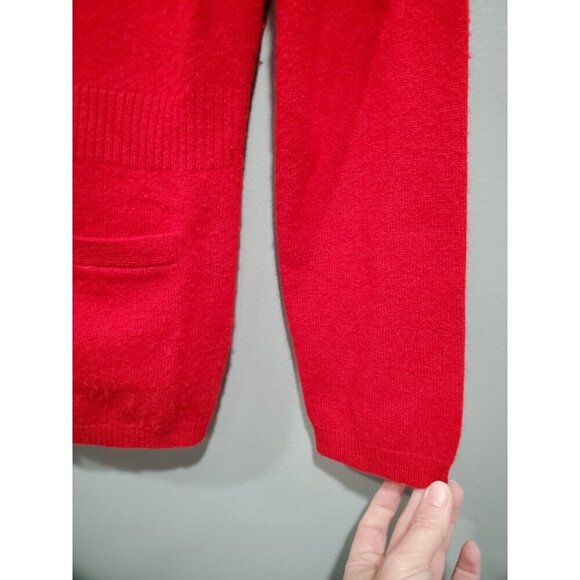 Magaschoni Women’s Cashmere Red Button Down Cardigan Sweater Tan Trim Sz M - Picture 7 of 15